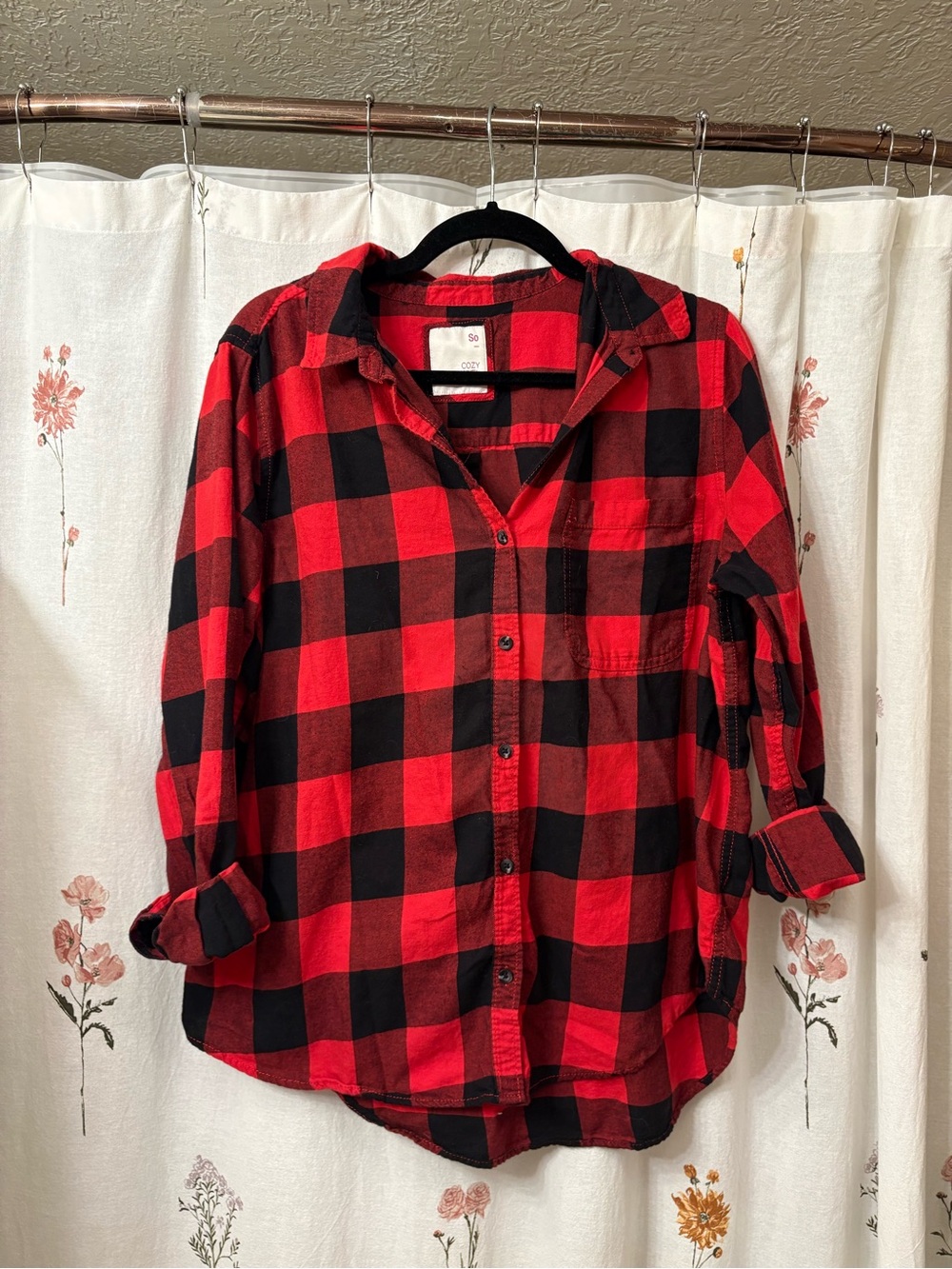 SO Red and Black Buffalo Plaid Button Down Shirt